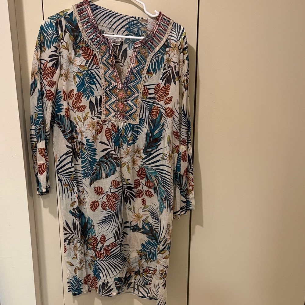 Johnny Was Multicolor Floral Long Sleeve Dress